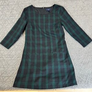 GAP Women Black Green Plaid Long Sleeve A-Line Dress‎ Size 2